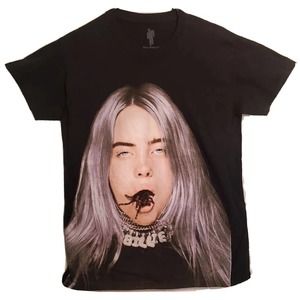 Billie Eilish T-shirt Band Tee Spider Tarantula in Mouth Black size Small